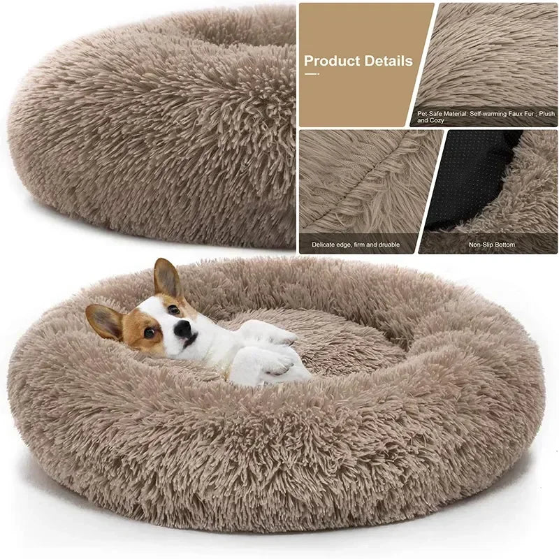 Cama para cachorro de estimação muito  confortável e aconchegante   redondo ultra macio lavável cama almofada para cachorro e gato cama quente de inverno